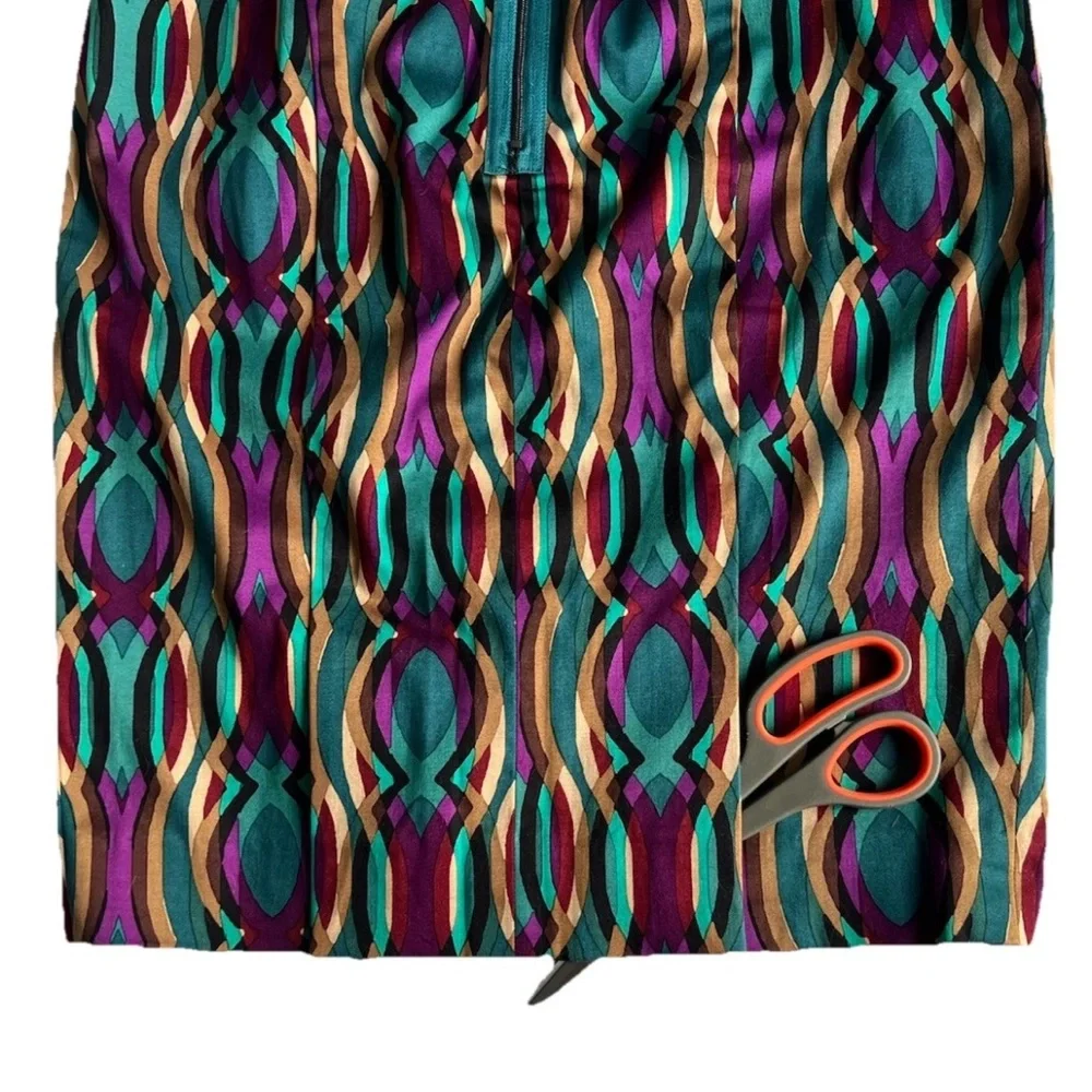 Etcetera NWT Zulu Geometric Teal Sateen Pencil Skirt Low Rise Pockets Sz 00(XXS)